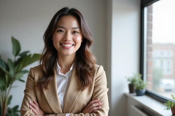 Conceptual image of a diverse, smiling team member, professional and approachable