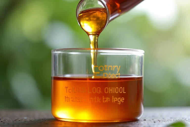 A close-up of Bakuchiol plant extract being carefully measured, symbolizing scientific research into natural skincare ingredients.