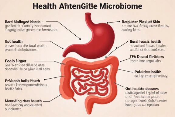 A conceptual image of a healthy gut microbiome, illustrating the connection between gut health and overall well-being, including skin.