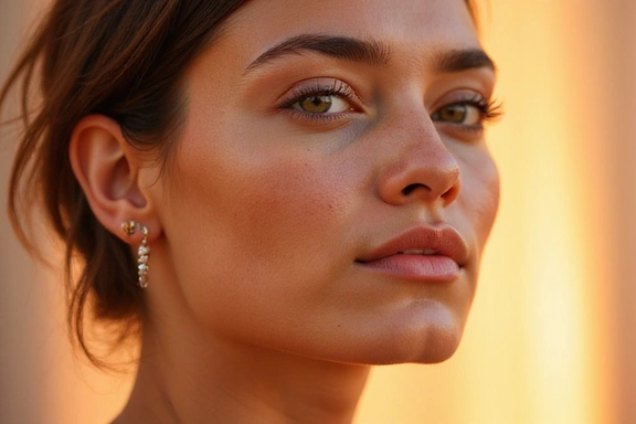 Radiant woman with clear, glowing skin, symbolizing skincare and beauty.