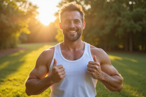 Strong, healthy man exercising outdoors, symbolizing men's vitality.