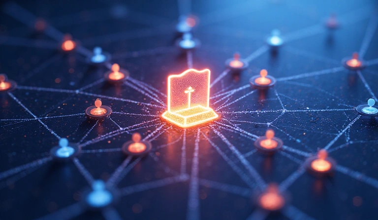 Digital privacy concept with a shield icon and abstract data flow