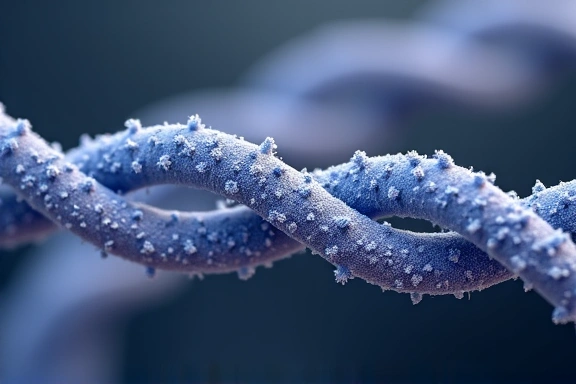 Microscopic view of collagen fibers, showing their intricate and supportive structure.